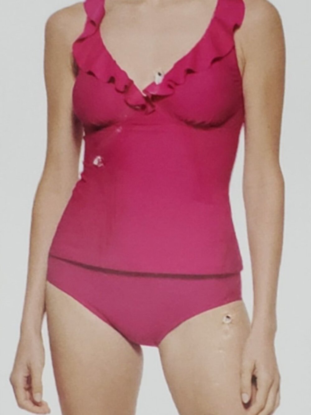 Women's X-Large DKNY Fia-Pink Ruffle Tankini 2 Piece Swimsuit UPF/SPF Rem Cups